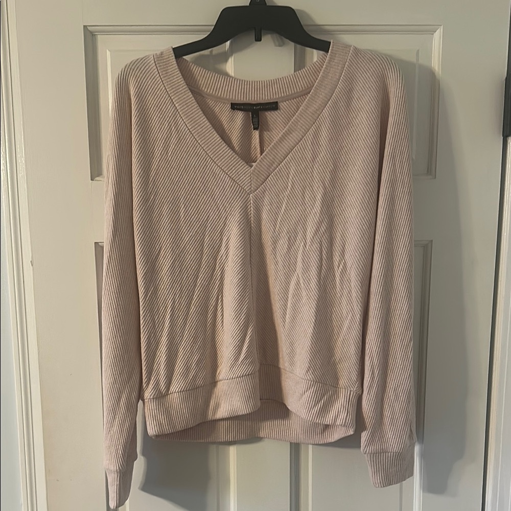 White House Black Market Pink V-Neck Sweater Soft Knit